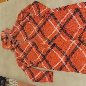 Women’s Small Red/Black Plaid Hooded Long  Open Cardigan